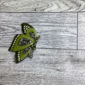 Rhinestone Butterfly Brooch Enamel Silver Tone AB Crystals